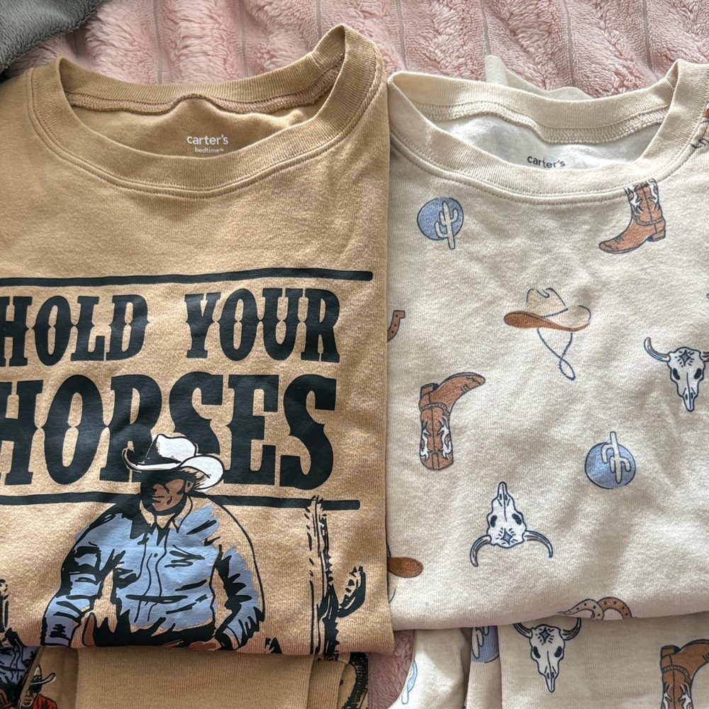 Carter's Kids Pajamas NWOT- 2 pair Tan and Cream Cowboy Theme